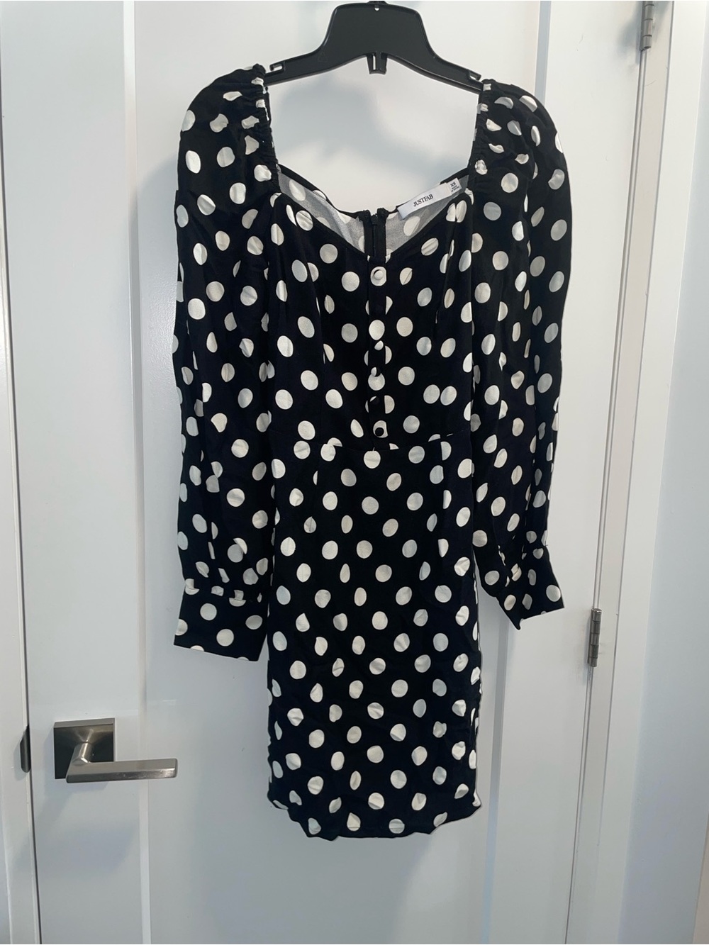 Black and White Polka Dot Midi Dress - Elegant Puff Sleeve
